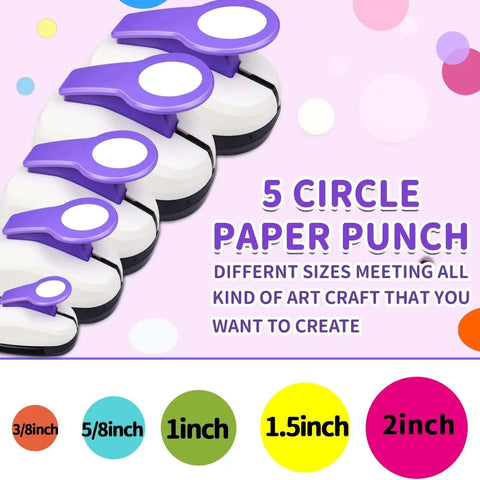 Dope Circle Hole Punch Kit For Scrapbooking And Card Making With Five Circle Sizes 2 Inch 1.5 Inch 1 Inch 5/8 Inch And 3/8 Inch