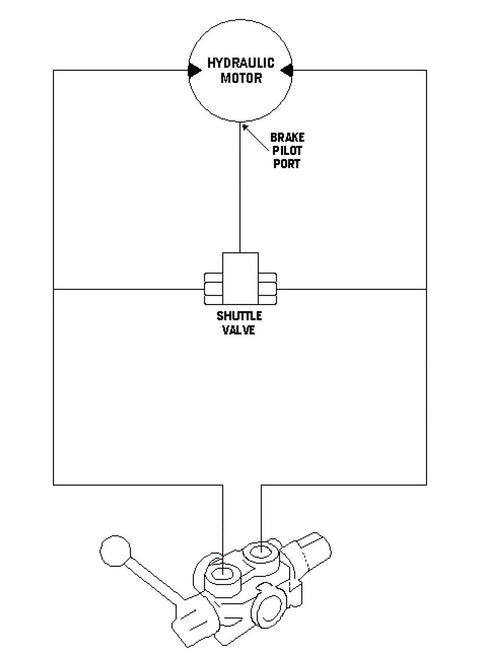 Diagram of LSV1-6T-N 3 Port Hydraulic Shuttle Valve Ball Type with hydraulic circuit for heavy equipment use.