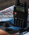Six Pack GT5R Ham Radios Handheld Dual Band Two Way Radios FCC Compliant With Long Range Performance Rechargeable Walkie Talkies For Adults Includes Six Way Charger And Programming Cable Black with earbuds and magazine