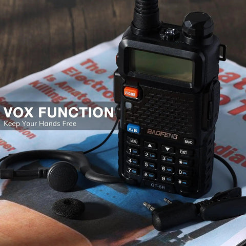 Six Pack GT5R Ham Radios Handheld Dual Band Two Way Radios FCC Compliant With Long Range Performance Rechargeable Walkie Talkies For Adults Includes Six Way Charger And Programming Cable Black with earbuds and magazine
