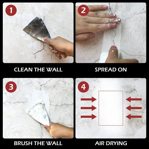 Steps to apply Fiberglass Mesh Drywall Tape Self Adhesive Patch Roll 1.97 Inch By 150 Feet For Wall Ceiling Crack Repair.