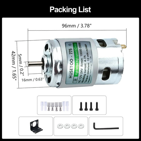High Torque 12V 775 DC Motor With Double Ball Bearings And Built In Cooling Fan 10000 To 20000 RPM CW CCW Control round shaft