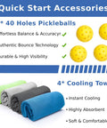 Image of 4 yellow pickleballs and 4 cooling towels included in Premium Wood Pickleball Paddle Set For Men And Women