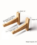 Top Shelf Heavy Duty Bamboo Ski Wall Mount Rack For Garage Storage, 6" height, 7.75" length, holds powder skis.