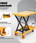Heavy Duty Hydraulic Scissor Lift Table Cart With 500 Pound Capacity features detachable design and wheel guard for safe storage.