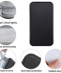 Heavy Duty 96 Disc CD DVD Case Storage Binder in hard plastic, detailed features like zipper, padded sleeves, and black shell