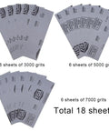 18 Piece Wet And Dry Sandpaper Set Pro Grade 3000 5000 7000 Grit For Auto Body And DIY Finishing, 6 sheets each grit