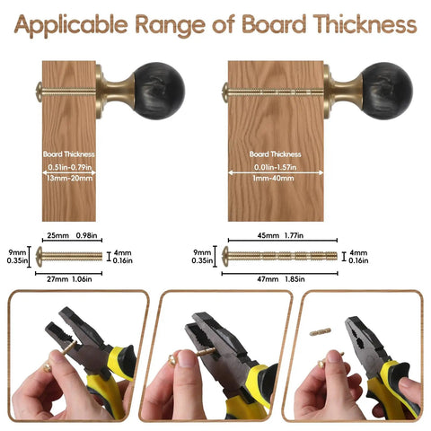 2 Pack Brass Cabinet Knobs And Pulls Set With Round Copper Base Vintage Hardware Handles For Dresser Kitchen Closet Cupboard Drawer Black Finish Durable Solid Brass Core with installation tool dimensions