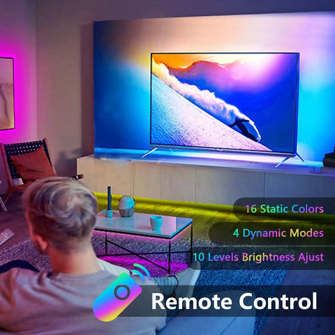 LED Strip Light Kit With Music Sync Sixteen Point Four Feet USB Powered Waterproof RGB 5050 Color Changing LED Strip With Remote TV Backlights