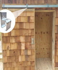 Heavy Duty Box Rail Hanger Bracket For Exterior Barn Doors Rail Mount Hardware With Included Bolts Silver 4 Pack installed on shed