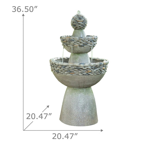 Outdoor Three Tier Zen Style Pedestal Water Fountain With Stone Trim And Pump Two Point Six Four Gallon Capacity Stone Gray