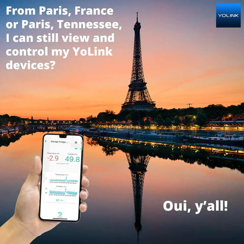 Long Range Smart Relay Switch For Home Automation LoRa Powered image with Eiffel Tower and phone app control display