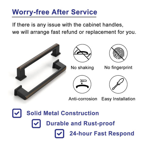 10 Pack 5 Inch Hole Centers Oil Rubbed Bronze Cabinet Pulls features, including anti-corrosion and easy installation.
