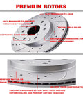 Front Brake Kit With Drilled And Slotted Rotors And Ceramic Pads For Cadillac Escalade, Chevy Silverado 1500, Tahoe, GMC Yukon, showing premium rotors details.