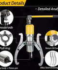 Heavy Duty Hydraulic Bearing Puller With 10 Ton Capacity For Knuckle Saver Auto Repair showing alloy steel claws and removable handle.