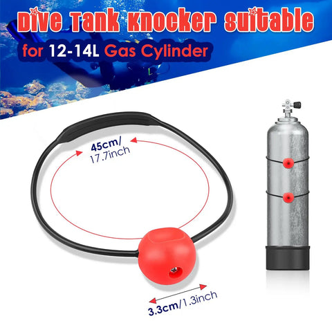 Two Pack Scuba Tank Bangers For Diver Communication And Underwater Safety Signaling, showing elastic band and red plastic ball.