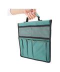 Foldable Garden Kneeler With Tool Pouch And Multiple Pockets, Portable Kneeling Stool Bench For Gardening, Car Friendly Outdoor Workstation, Handy Garden Tool Organizer shown being carried by hand.