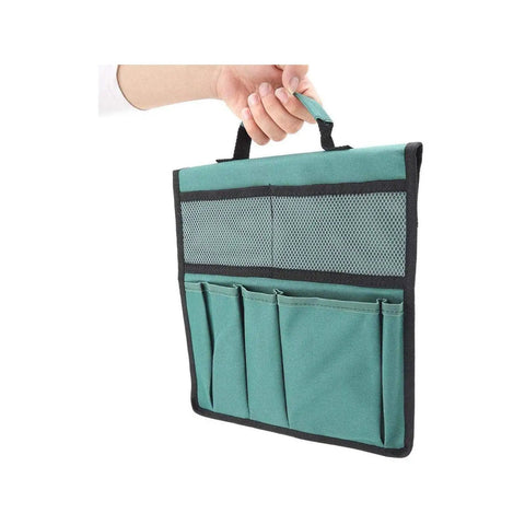 Foldable Garden Kneeler With Tool Pouch And Multiple Pockets, Portable Kneeling Stool Bench For Gardening, Car Friendly Outdoor Workstation, Handy Garden Tool Organizer shown being carried by hand.