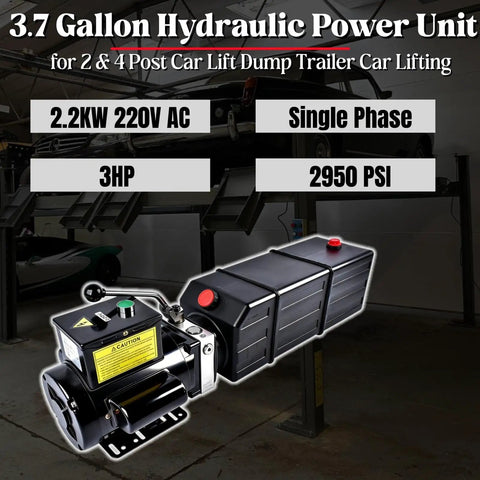 3.7 Gallon Hydraulic Power Unit With 220V 3HP 2950 PSI Single Acting Pump for car lifts and dump trailers