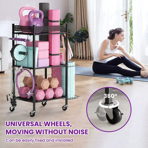 Organize Your Home Gym Like A Legend With This Three Tier Rolling Mat Rack For Yoga Mats Dumbbells And Gear Rolling On Quiet Wheels With Sturdy Hooks To Keep Your Training Space Clutter Free And Always Ready For Legit Workout Days Anyway
