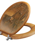 November Whitetail Deer Round Toilet Seat With Oak Veneer Finish Dope Rustic Bathroom Upgrade Fine Art Deer Pattern
