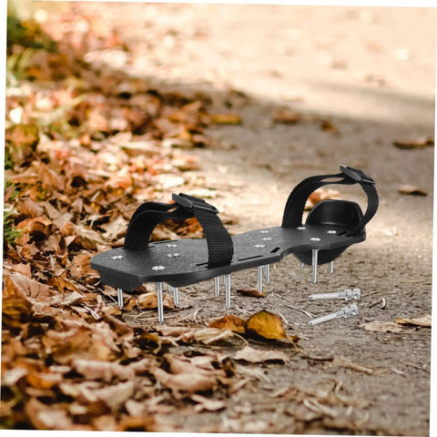 20 Pack Grass Spike Aerator Shoes For Lawn Soil Aeration With Heavy Duty Metal Stakes Versatile On Any Terrain Loosen Compacted Soil Improve Lawn Health And Growth With Easy Adjustable Straps And Durable Spikes on leafy path