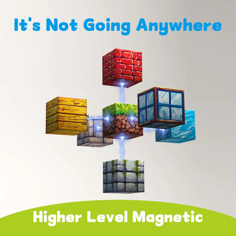 Magnetic Blocks Kit For Kids 100 Piece STEM set with various themed cubes floating against a white background