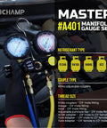 HVAC Gauges With Hoses Four Valve Manifold Set For R134A R410A R404A R22 Refrigerants in use measuring car AC pressure
