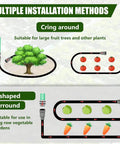 Diagram showing multiple installation methods for Heavy Duty Double Layer Soaker Hose For Drip Irrigation That Saves 80 Percent Water