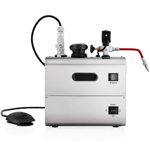 Top Shelf Stainless Steel Jewelry Steam Cleaner 2.2 Liter Tank 50 Psi Pressure Eco Mode with external heater and pressure gauge.