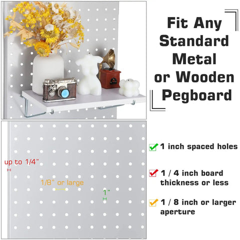 Four Pack White Fiberboard Pegboard Shelf Brackets Slick Wall Storage Organizers For Garage Or Home Office Solid Heavy Duty Peg Boards Keeping Things Neat Stain Resistant Hassle Free Setup And Ready To Roll