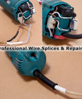 Close-up of wiring repair using Waterproof Heat Shrink Tubing Kit With 270 Pieces, 6 Sizes, 2 Colors, shown in use on device.