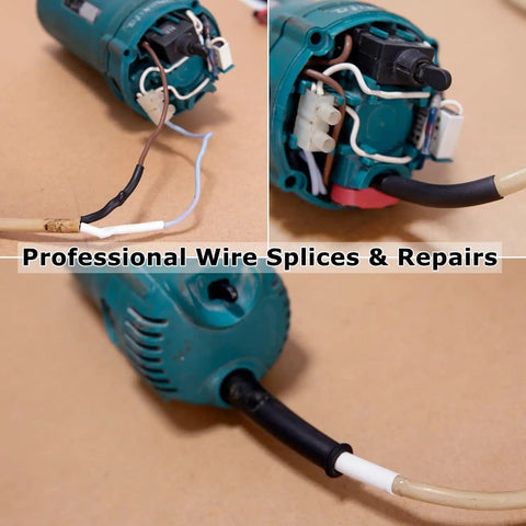Close-up of wiring repair using Waterproof Heat Shrink Tubing Kit With 270 Pieces, 6 Sizes, 2 Colors, shown in use on device.
