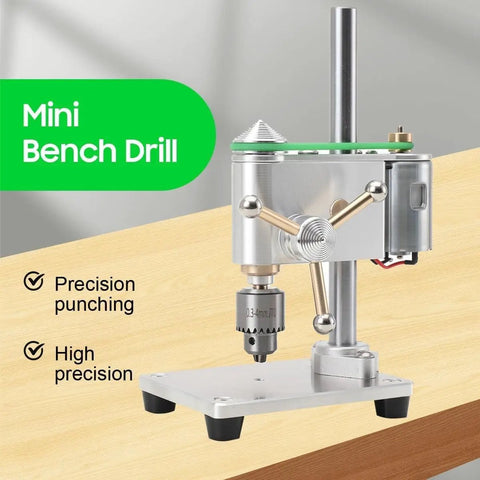 Tiny Benchtop Drill Press Precision Watch Repair Tool Adjustable Speed Up To 4500Rpm with precision chuck on a wooden surface.