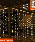 300 LED Curtain Fairy Lights with Remote 8 Modes USB Plug In Twinkle Silver Wire on patio at night
