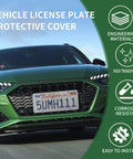 Clear License Plate Cover 2 Pack Universal Protector Shield With Screws Nuts Washers And Caps Fits 12.08 x 6.02 Inches Durable See Through Shield For Cars Trucks SUVs Easy Install No Fuss on car displaying protection features