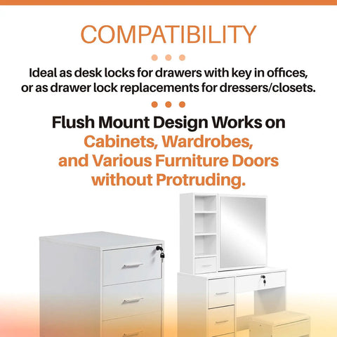 Compatibility of Heavy Duty Desk Drawer Lock With Key Keeps Filing Cabinets Locked Up Tight Using Top Shelf Zinc Alloy Antique Bronze Hardware.