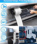 Heavy Duty Winch Strap Winder For Flatbed Trailers And Truck Trailers Solid Steel Roll Up Hand Roller in use on trailer