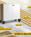 Dead Quiet 2 Inch Low Profile Caster Wheels For Furniture on a cabinet, suitable for multiple floor types like tile and carpet.