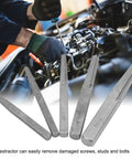 Premium 5 Pc Set Square Easy Out Bolt Extractors For Effortless Removal Of Stripped Screws And Broken Studs This Versatile Tool Makes Any DIY Job A Breeze By Grabbing Damaged Fasteners Like A Pro. 5-piece carbon steel square extractors for removing stripped screws and broken studs in an engine bay