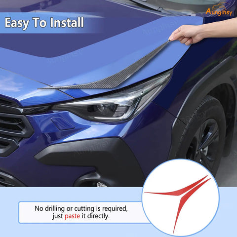 Hand installing Subaru Crosstrek Front Headlight Eyebrow Trim Strips Eyelids Eye Lid Decorative Sticker for 2024 2025