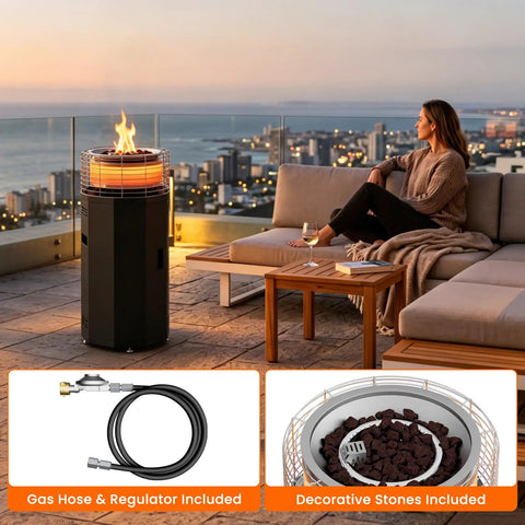 Outdoor Patio Heater And Smokeless Fire Pit 2 In 1 Propane Heater With 56,000 BTU by evening terrace, hose and stones included