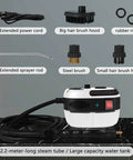 Heavy Duty 2500W Handheld Steam Cleaner With 3 Quick Swap Brushes Rapid Heating Portable Steamer with attachments and long steam tube.