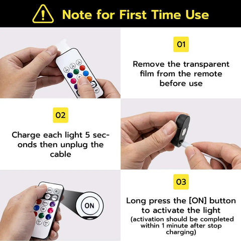Instructions for using 4 Pack Wireless Rechargeable Magnetic LED Strobe Lights With Remote Control 8 Color USB Waterproof.