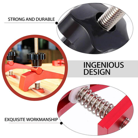Aluminum T Track Hold Down Clamp for Woodworking, Heavy Duty Workholding Tool with ergonomic grip shown in detailed close-up image