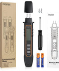 Pocket Moisture Meter With 7 Modes And Detachable Pins For Wood, Compact DIY Wood Tester For Lumber And Furniture, Pocket Sized Probes For Easy Replacement, Quick Accurate Readings, black handheld tool with box and spare pins