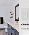 Rocker Dimmer Switch For LED Lights With On Off Paddle Full Range Dimming Single Pole Or 3 Way in modern bathroom setting