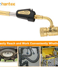Propane MAPP Gas Turbo Torch With Self Ignition Trigger Adjustable Regulator Detachable Tips Pro Grade And Compatible With MAP Pro CGA600 Cylinders For Welding HVAC Brazing Barbecue Plumbing And More, front view.