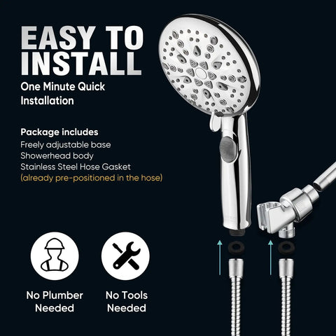 9 Function Shower Head With Built In Power Spray And Water Saving 1.8 GPM On Off Toggle High Pressure Handheld Chrome Finish