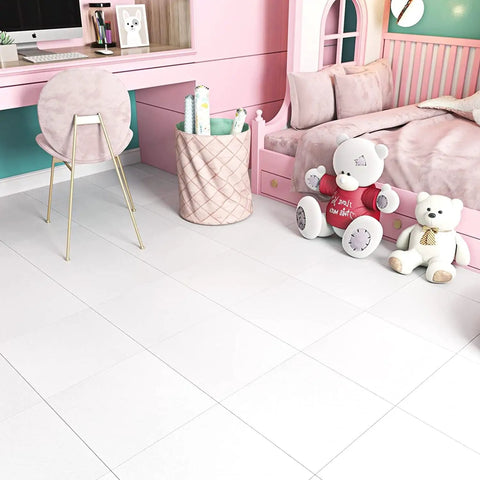 Room with 30 Pack Peel And Stick Vinyl Floor Tiles White 12X12 In Self Adhesive Waterproof Laminate Tiles, pink decor, teddy bears